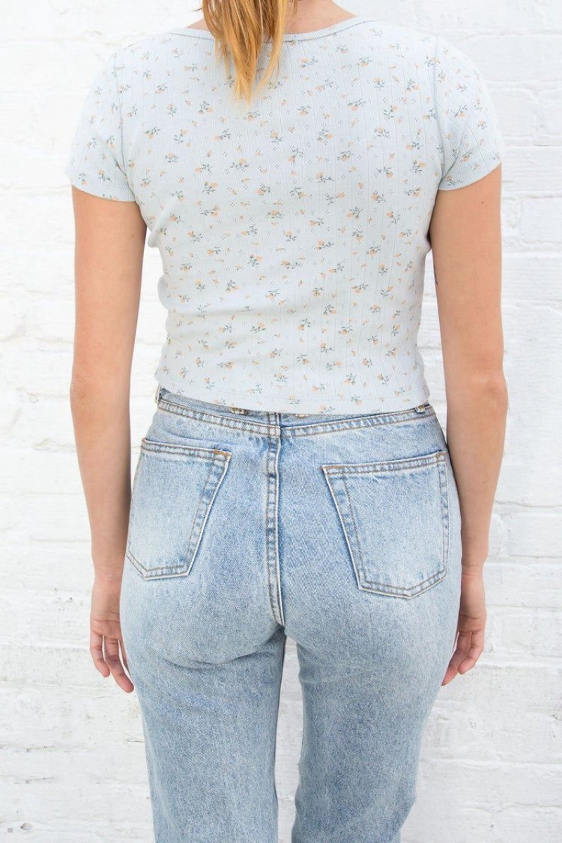 Hauts Brandy Melville Zelly Floral Eyelet Bleu Clair | BEE-23832618